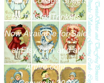 Dainty Dimples Valentines Greeting Cards Digital Collage Sheet - Digital Delivery or Hardcopy