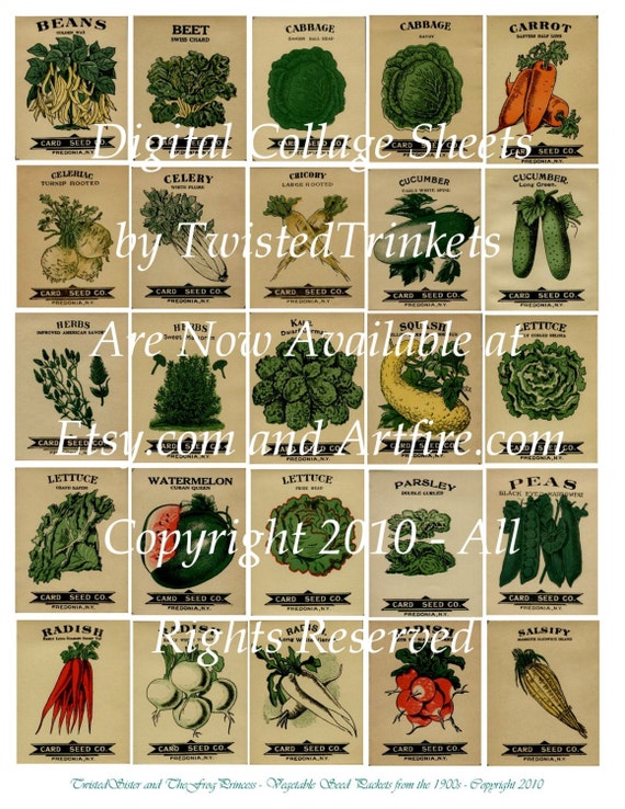 Items similar to Vintage Vegetable Seed Packets 1900s Digital Collage ...