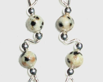 DALMATION JASPER and Sterling Silver Ear Slides Climber Crawlers