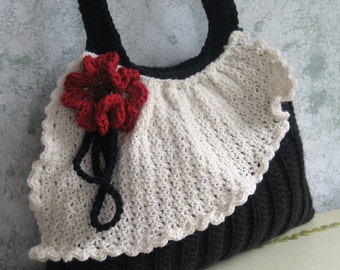 Crochet Purse Pattern Pleated Bag With Drape And Flower Trim Easy To Make instant Download