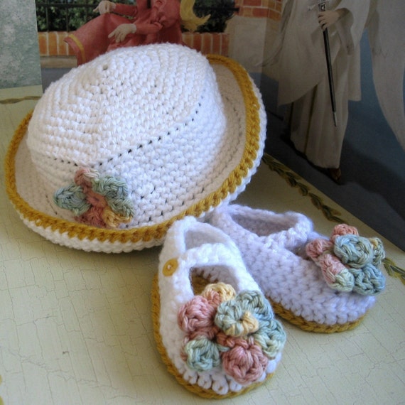 shoes jane baby crochet for mary pattern Flower Crochet Trim Easy Slippers Mary With Pattern Jane Hat Baby PDF