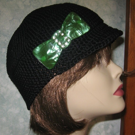 crochet pattern hat double newsboy BLACK Hat DRESSY  Visor CHIC CROCHET Newsboy PATTERN Cap Womens