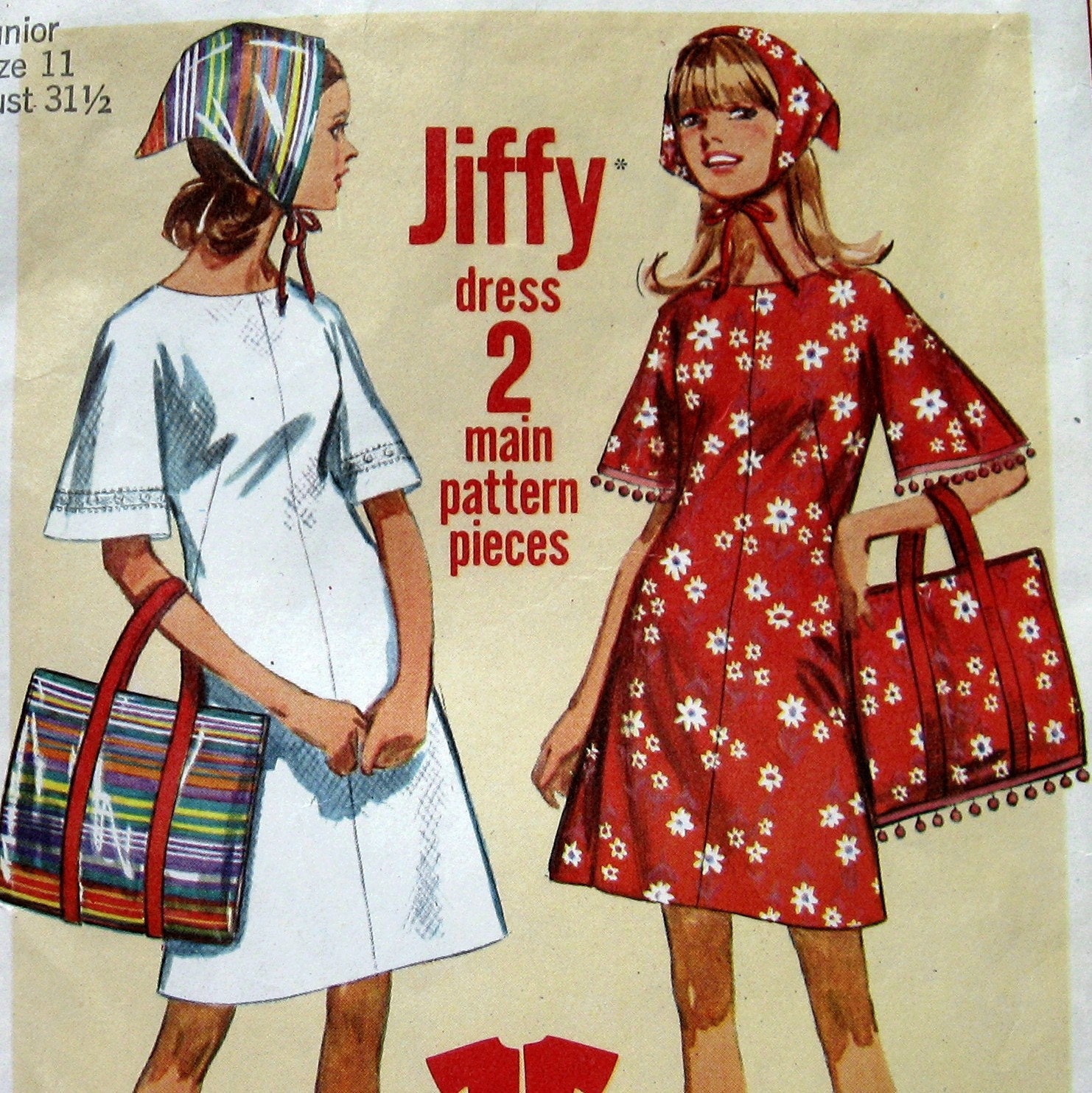 SEWING PATTERN VINTAGE 60s Mini Tent Dress Pattern With Scarf