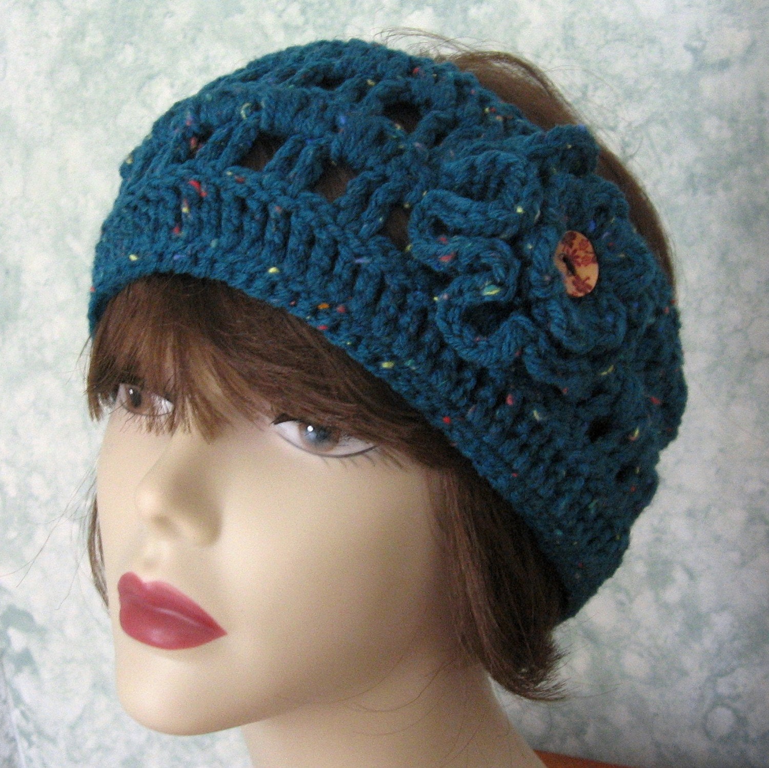 Womens Crochet Headband Pattern With Double Flower Trim