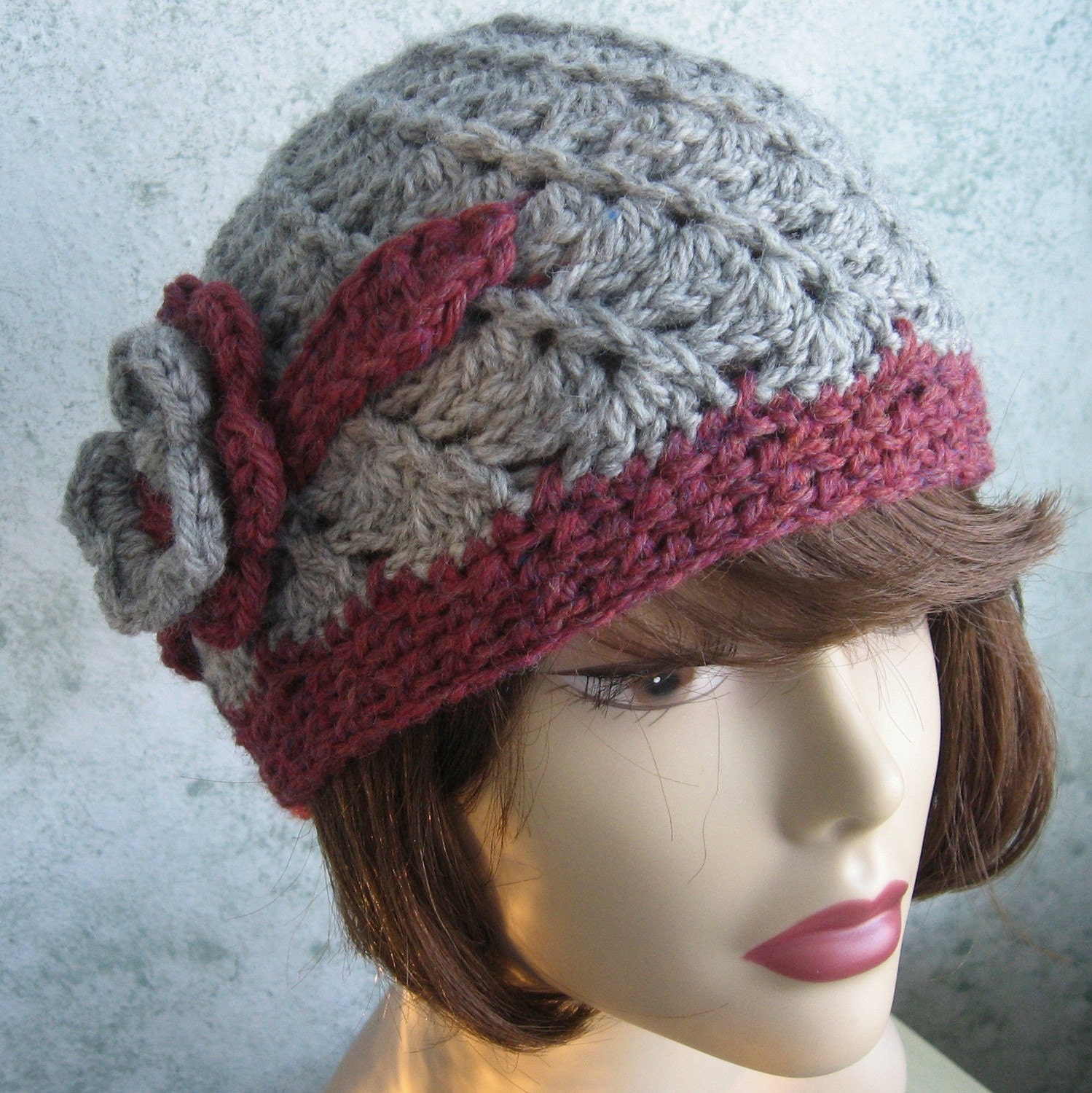Womens Crochet Hat Pattern Spiral Rib With Double Flower Trim