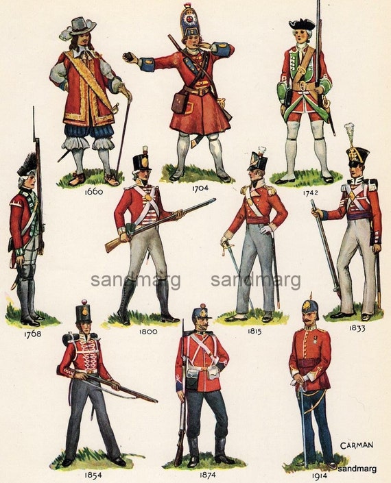 Items similar to Vintage Chart of British Infantry Uniforms from 1660 ...