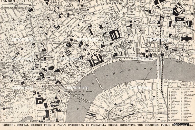 1920 Map of Central London from St Pauls Cathedral to