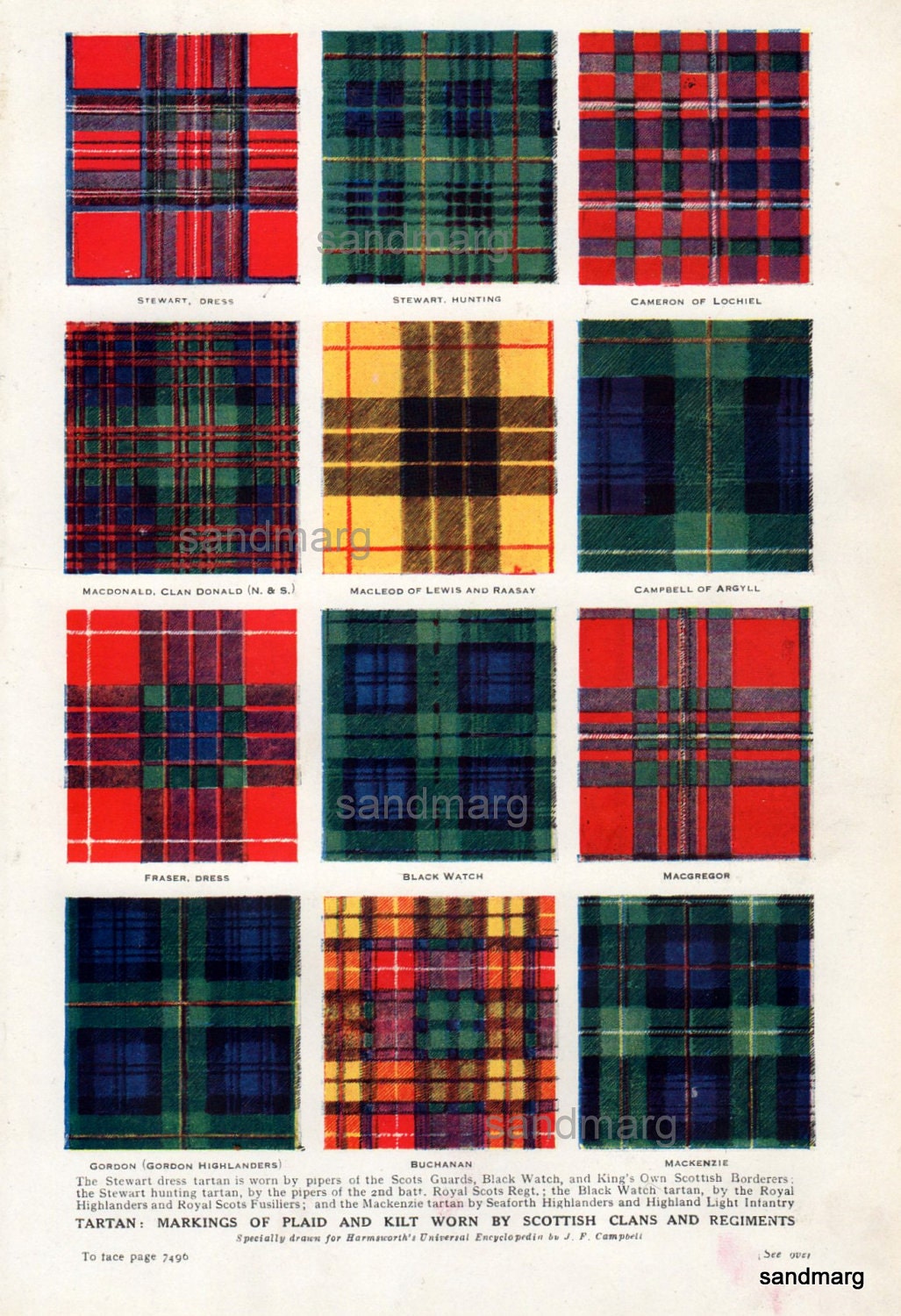 1920 Chart Of Tartans Plaids And Kilts Scottish Clans And