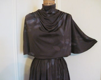 vintage 80s Brown Stone Flutter Secretary Dress -size large to extra large, l/xl