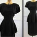 vintage 80s Black Peplum Dress with Sexy Cut-out Back m