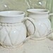 Two Coffee Mugs Shabby Chic White Quilted Design Stoneware Cups Pottery Cottage Style Feminine Ceramic Coffee Tea Cups