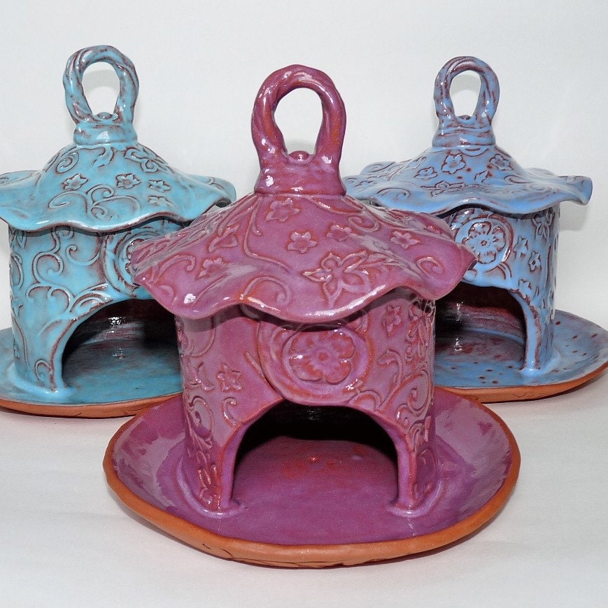 Items similar to Bird Feeder Ceramic Pottery Handcrafted With Floral