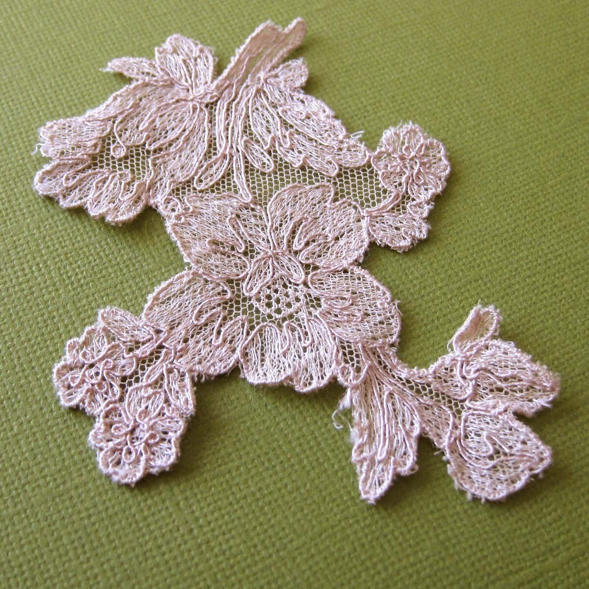 Two Antique Rose Lace Applique Pieces