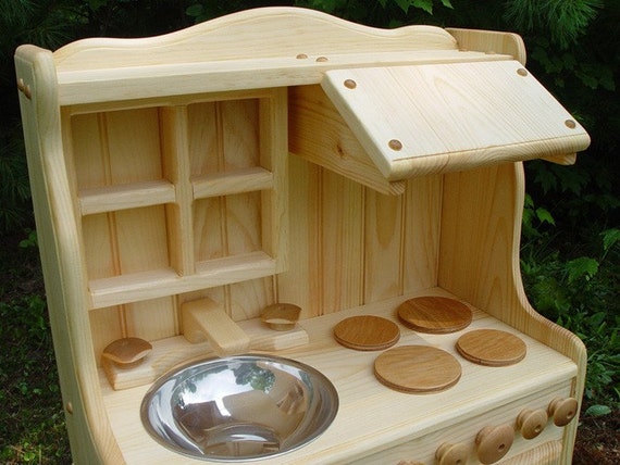 No Assembly Required ON sale today only 199 was 245 Child's Wooden play kitchen, wooden toy kitchen all natural, REAL wood