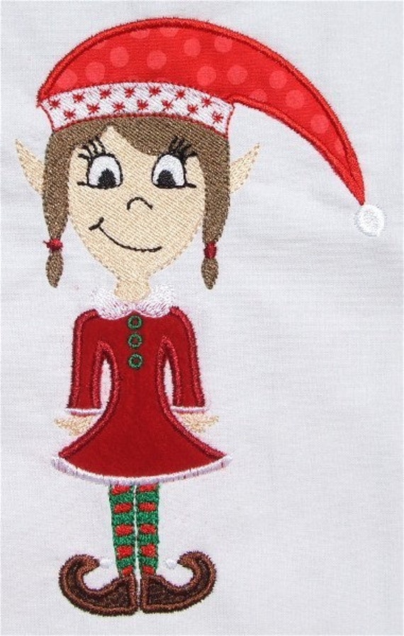 Christmas Girl ELF Machine Embroidery Applique design 5x7 hoop