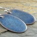 Blue Earrings, Enamel on Copper, Oval, Torch Fired, Sterling Silver, Rustic