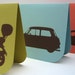 Vroom Folded Note Card Set With Vespa Scooter, Mini Cooper and VW Bug Beetle