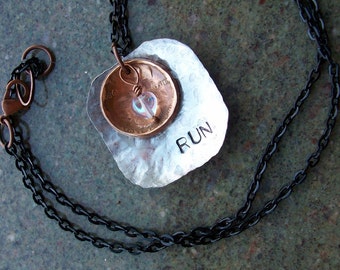 Copper Necklace "Run 2 Love 2 Run" Hand Hammered and Polished