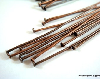 100 Headpins Antique Copper 2 inch (50mm) 19 Gauge Flat Head Pin NF Plated Iron - 100 pc - F4001HP-AC2100