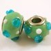 SALE - 2 Lampwork Pandora Style Lampwork Glass Green and Blue 14-15mm - 2 pc - 4212