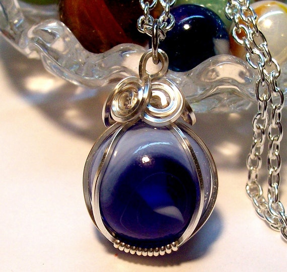 Blue Neptune Wire Wrapped Marble Necklace
