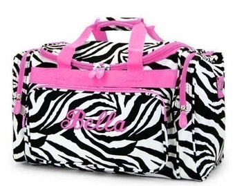 Personalized Duffle Bag Zebra Pink DANCE GYM Luggage Overnight