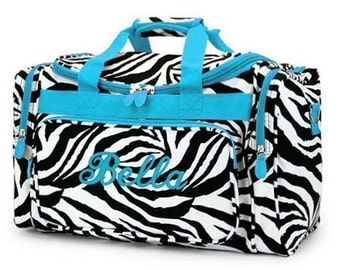 Personalized Duffle Bag Zebra Blue DANCE GYM Luggage