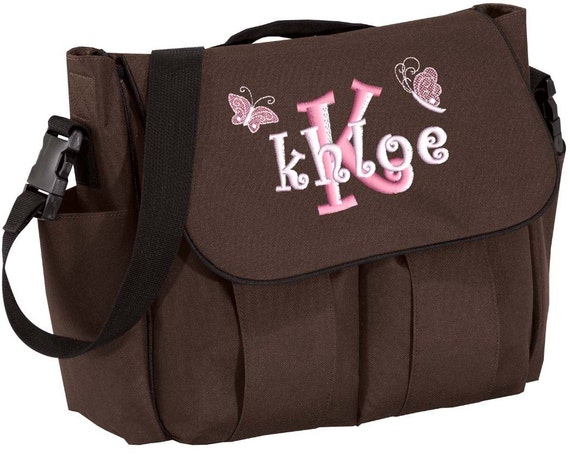 Diaper Bag Personalized Brown Messenger Embroidered