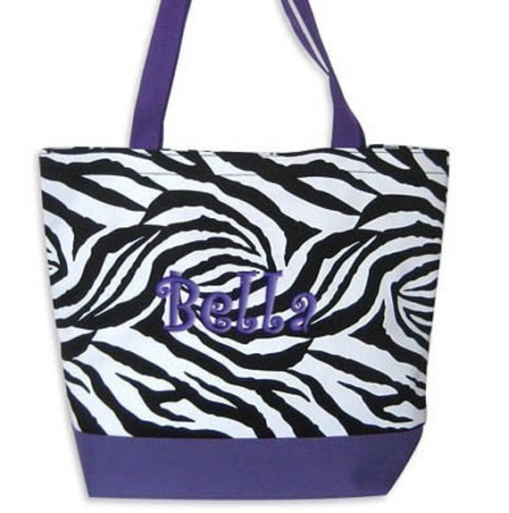 Personalized Tote Bag Zebra Purple Monogrammed Wedding Dance