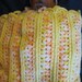 Afghan for Baby in Pastel Orange, Yellow and White, Bordered in White, Mile a Minute Pattern