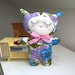 Blue Pop Flower Retro Kitten, Vintage Towelling Fabric Cat Plush, Soft Toy