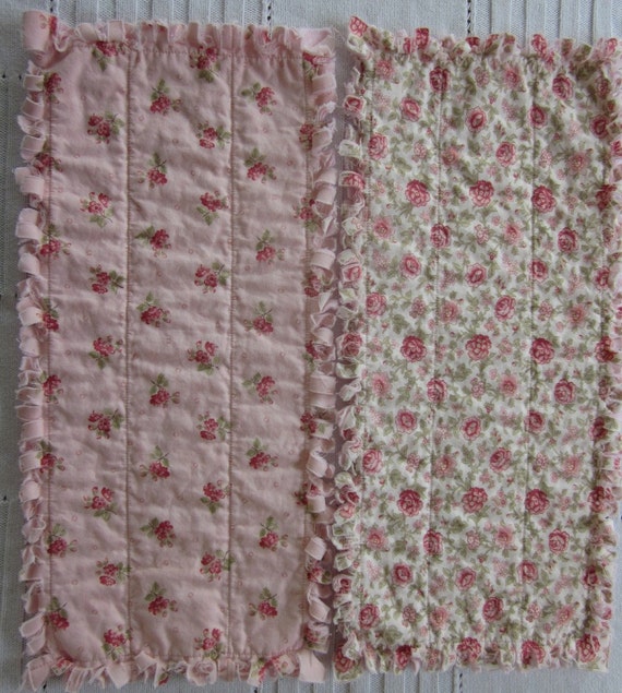 Flannel Rag Quilted Burp Cloth Two Pack Pink Shabby Chic