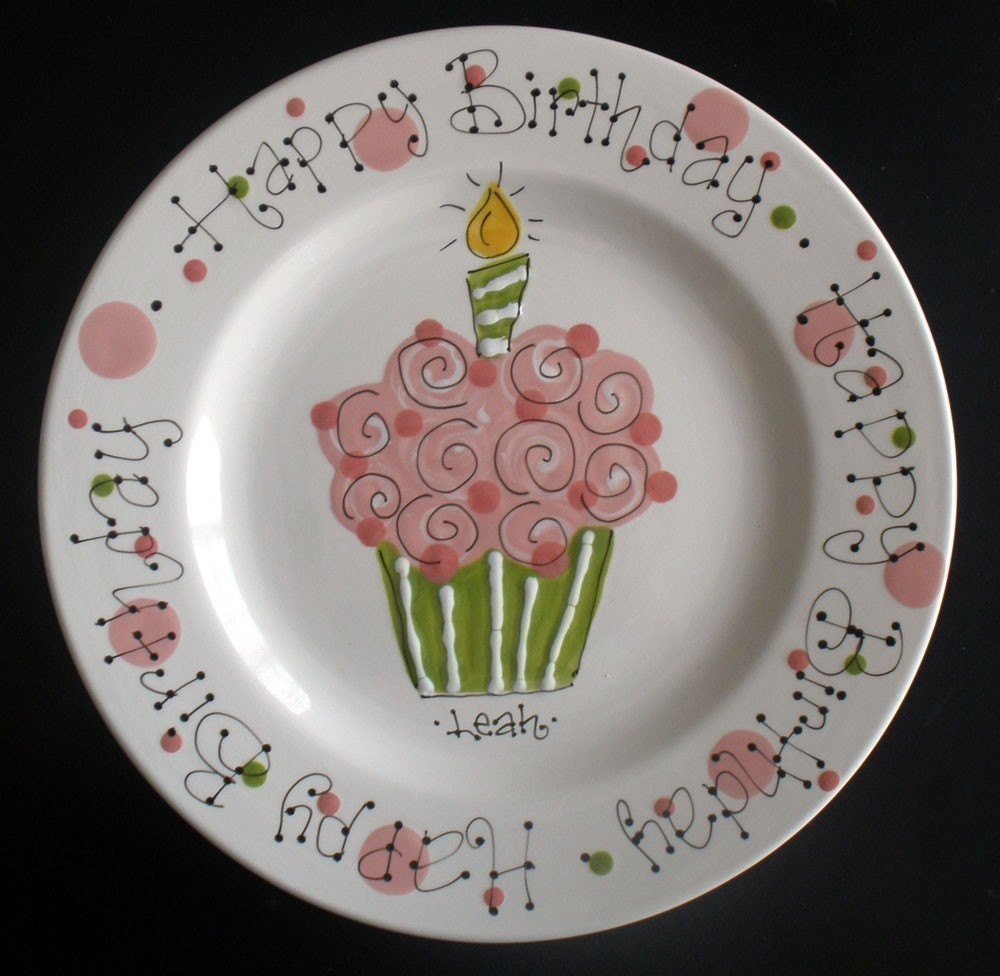 Personalized Birthday Plate Hand Painted by cutiepatooties1
