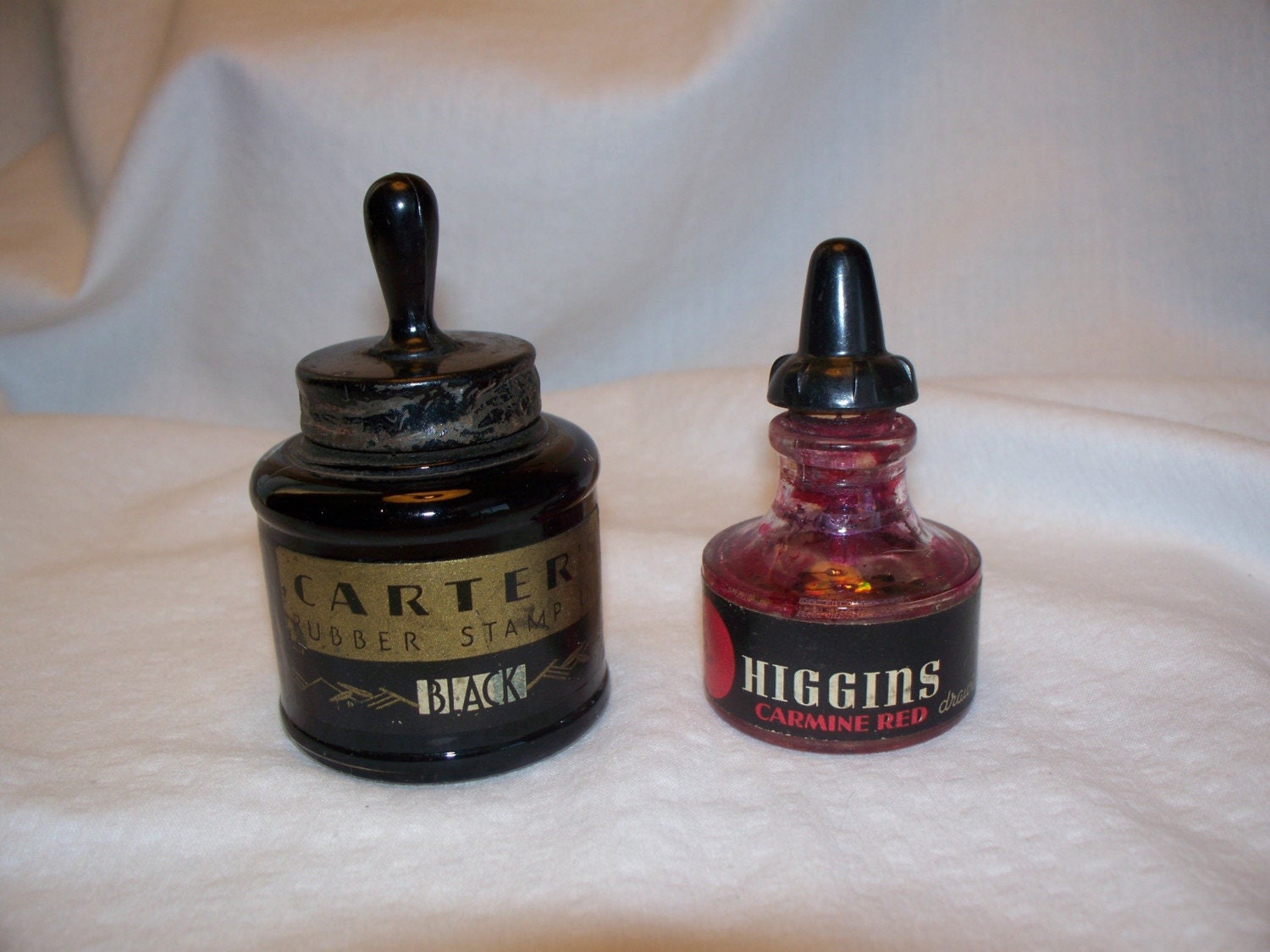 VINTAGE INK BOTTLES CARTER'S RUBBER STAMP INK and HIGGINS