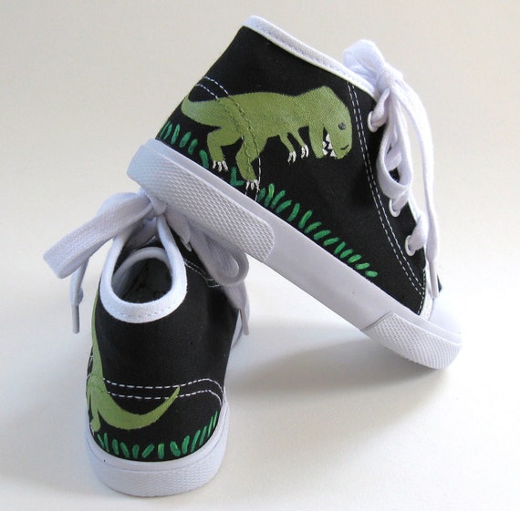 Dinosaur Sneakers T Rex Black Hi Top Shoes Boys or Girls
