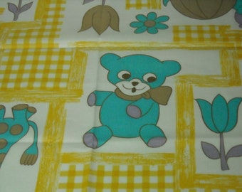vintage 70s novelty print fabric, featuring adorable gingham and animals design, 27 inches long