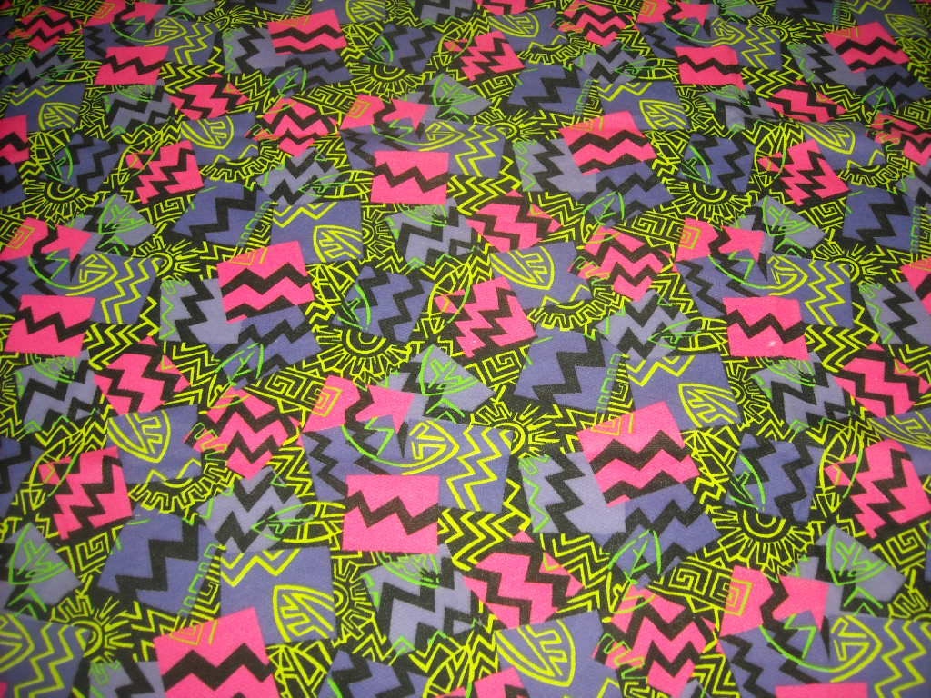 vintage 80s novelty print fabric featuring bold geometric