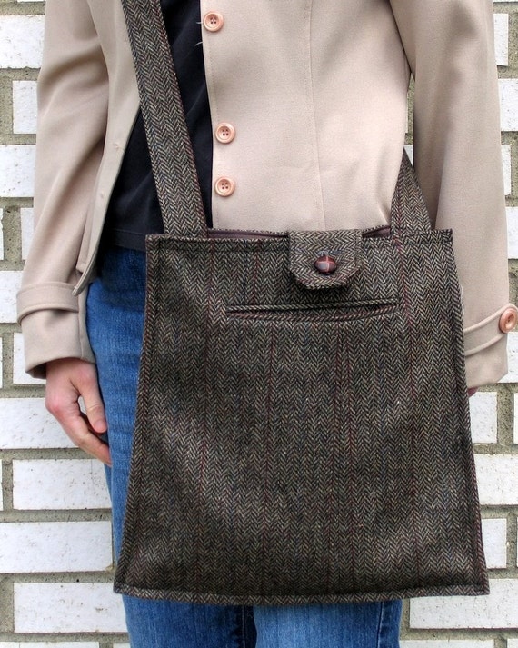 Grey Tweed Suit Coat Messenger Bag Remember