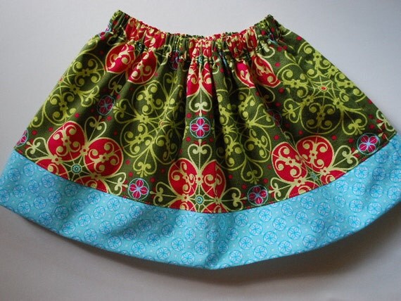 Modern Folk Art Skirt OOAK Custom Made Sizes by littlegreenswing