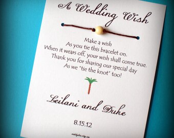 Royal Hawaiian - A Wedding Wish with a Palm Tree- Wish Bracelet Wedding Favor Custom Made for You