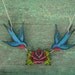 vintage red rose and blue swallow necklace