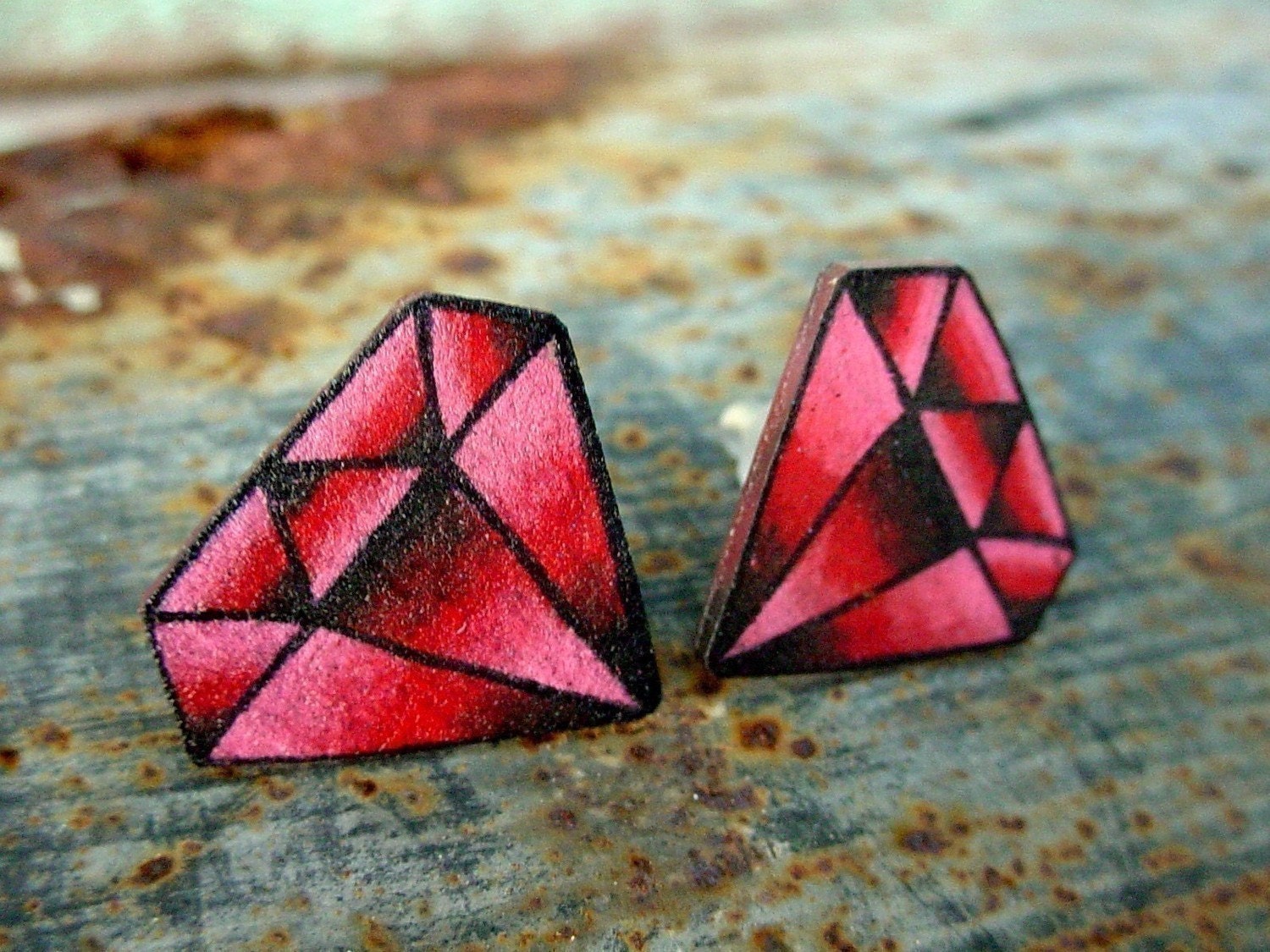 vintage tattoo style ruby garnet earrings studs/posts