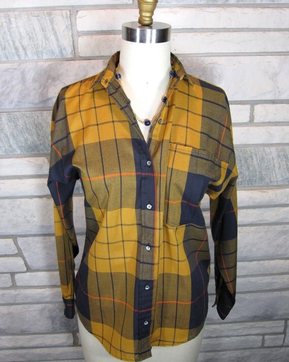 mustard and navy shirt