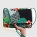 flower cotton bag - print - retro - vintage - black - green - green grass - handle cord