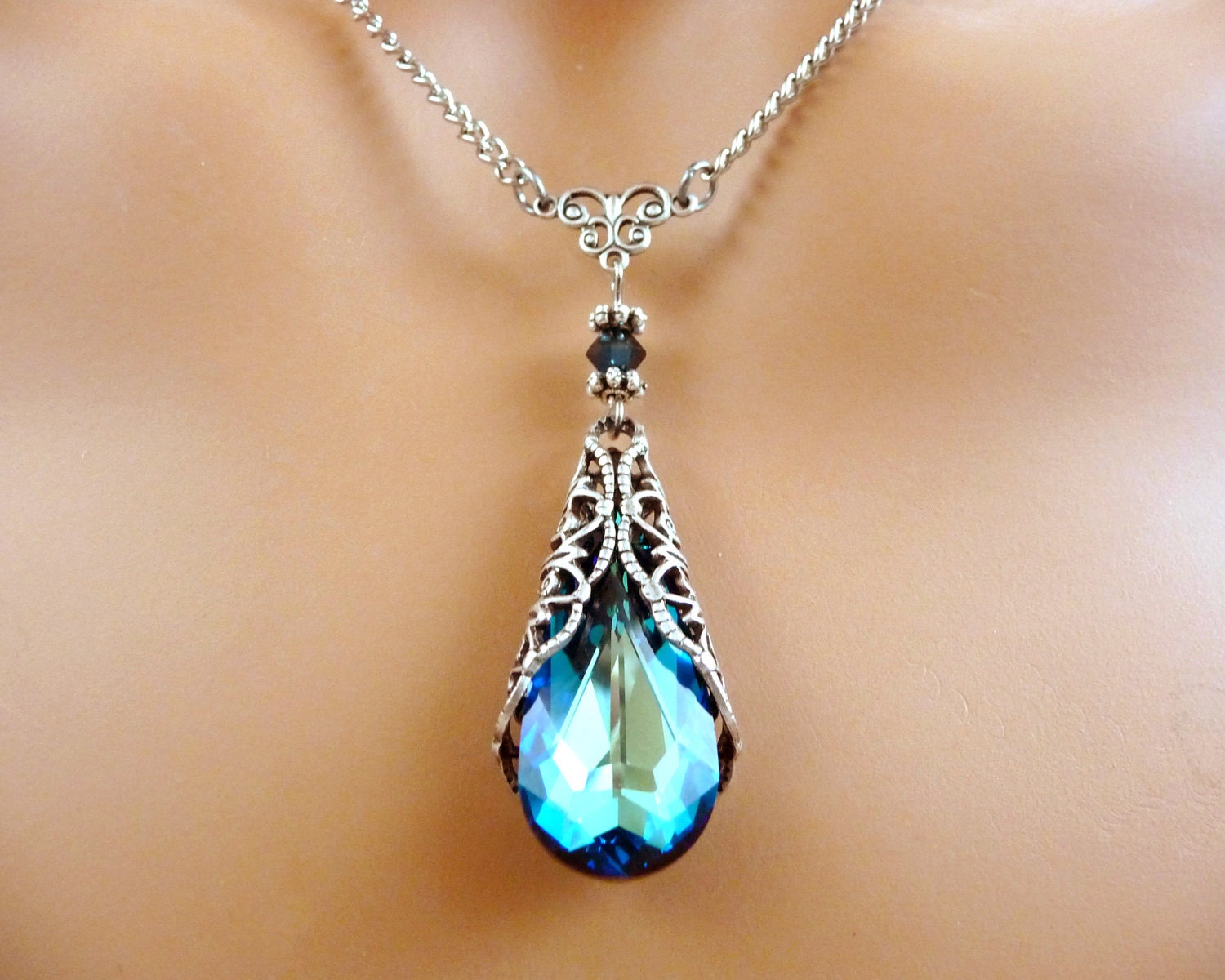 Swarovski Jewelry Necklace Valentine Gift Blue Crystal