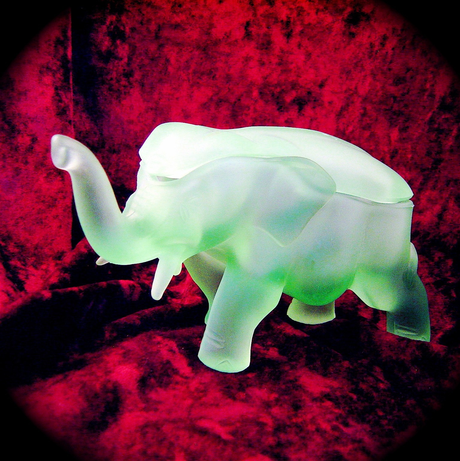 Green Frosted Glass Elephant Box by Indiana Glass for Tiara