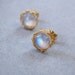Rainbow Moonstone Earrings, Crochet Gold Wire, Gold Post Earrings