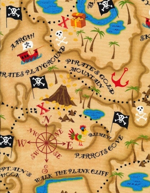 timeless treasures kids pirate map in neutral 1 yard