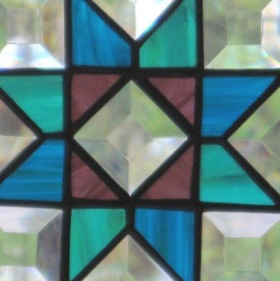 Stained Glass Suncatcher Quilt Pattern in Aqua Blue Rose