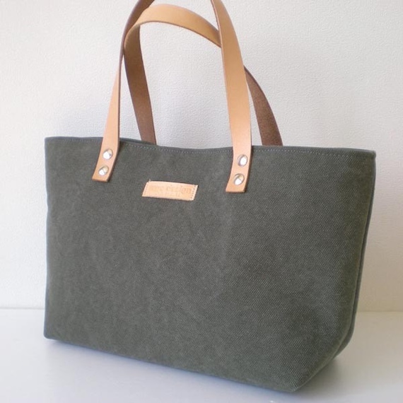 Mini canvas tote bag with leather straps in Dark by tagodesign